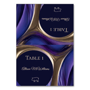 Wedding Place cards-Pork Icon-Blue Purple Gold- Table Number