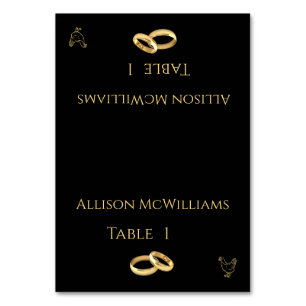 Wedding Place cards-Poultry Icon-Black and Gold- Table Number