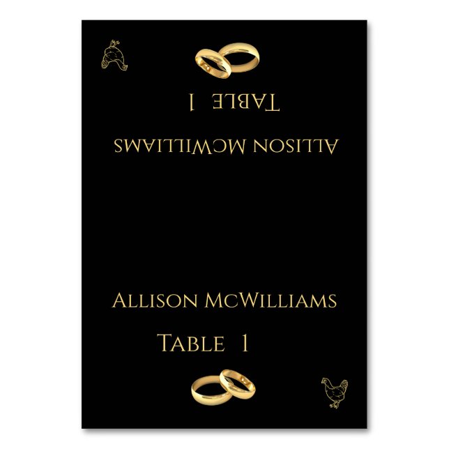 Wedding Place cards-Poultry Icon-Black and Gold- Table Number (Front)