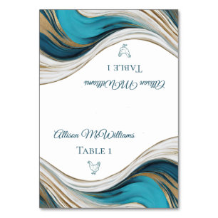 Wedding Place cards-Poultry Icon-Blue and Gold- Table Number