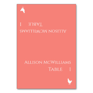 Wedding Place cards-Poultry Icon-Pink Coral- Table Number