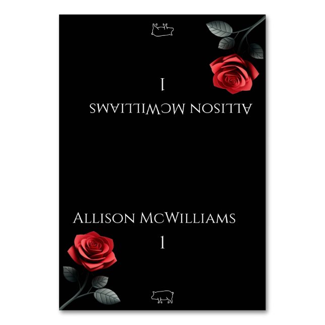 Wedding Place cards-Single Red Rose-Pork Table Number (Front)