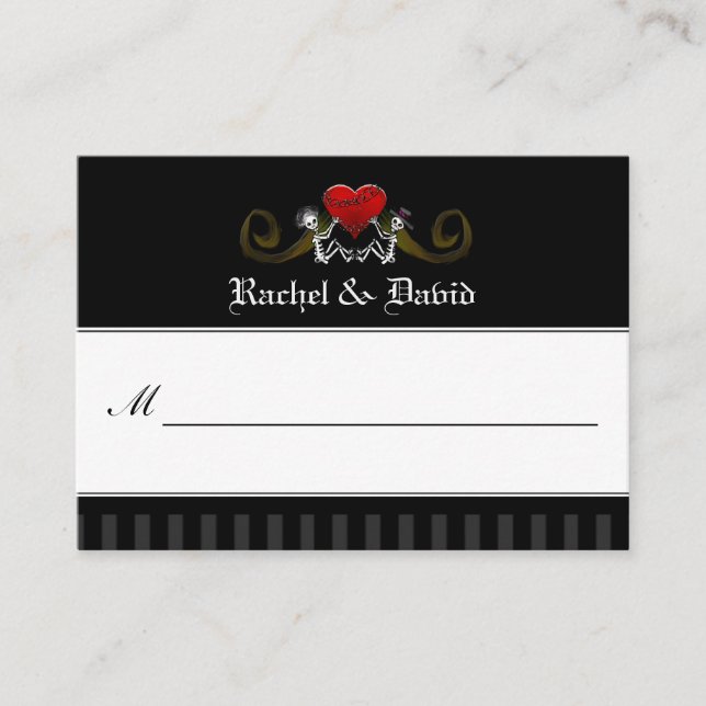 Wedding Place Cards - Skeletons with Heart (Front)