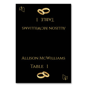 Wedding Place cards-Vegetarian-Black and Gold- Table Number