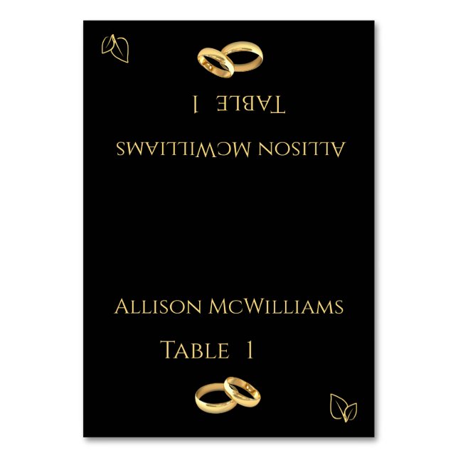 Wedding Place cards-Vegetarian-Black and Gold- Table Number (Front)