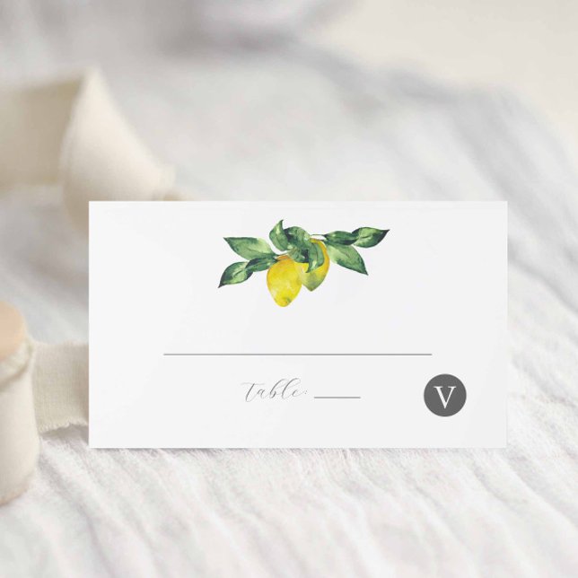 Wedding Place Cards Watercolor Lemons (Lemon place cards Italian wedding ideas watercolor art by Victoria Grigaliunas of Do Tell A Belle)