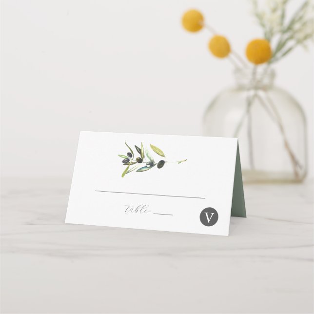 Wedding Place Cards Watercolor Olive Branch (Front)