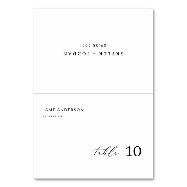 Wedding Place Cards With Meal Choice and Menu (Front)