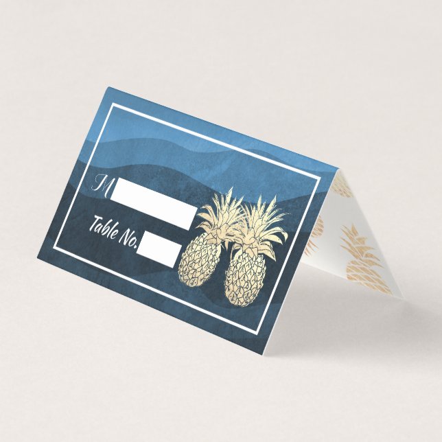 Wedding Place Escort Table Number Gold Pineapples (Front)