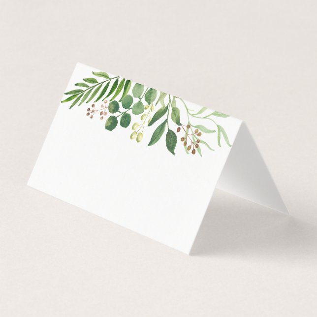 Wedding place name card with bohemian greenery (Front)