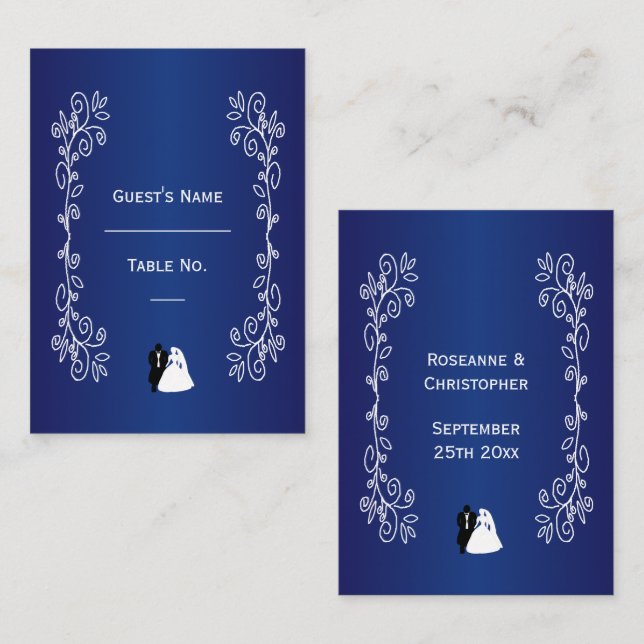 Wedding Place Setting Card Royal Blue Bride Groom (Front/Back)