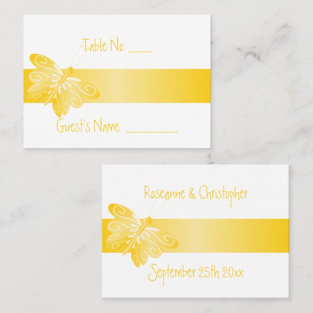 Wedding Place Setting Card Yellow Butterfly (Front/Back)