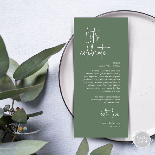 Wedding Place Setting Dinner Party Thank You Card (Modern Wedding Dinner Place Setting Dinner Party Thank You Card, Let's Celebrate, Forest Sage Green)
