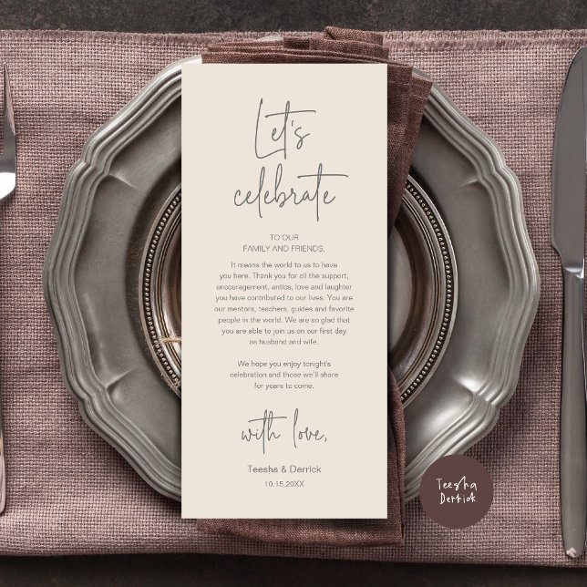 Wedding Place Setting Dinner Party Thank You Card (Modern Wedding Dinner Place Setting Dinner Party Thank You Card, Let's Celebrate, Romance Cream Grey)