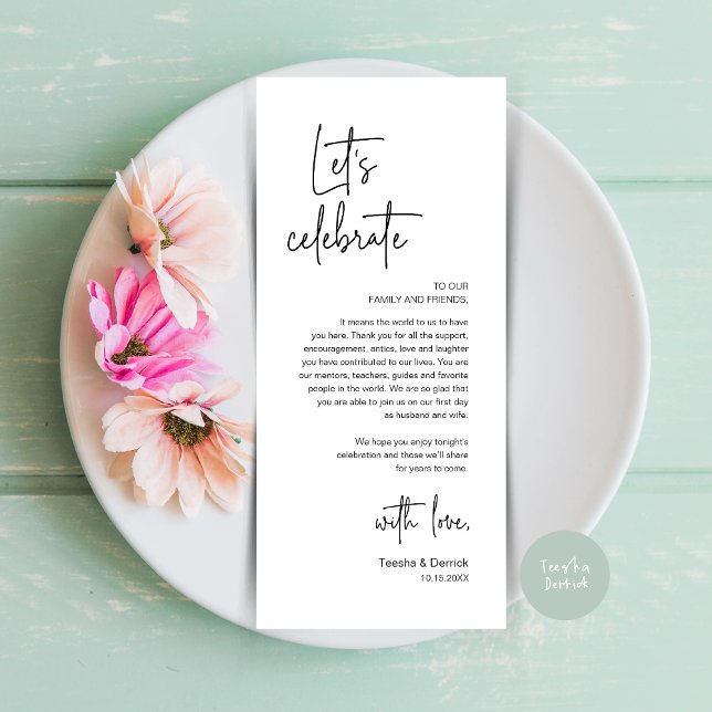 Wedding Place Setting Dinner Party Thank You Card (Modern Wedding Dinner Place Setting Dinner Party Thank You Card, Let's Celebrate, in Black and White)