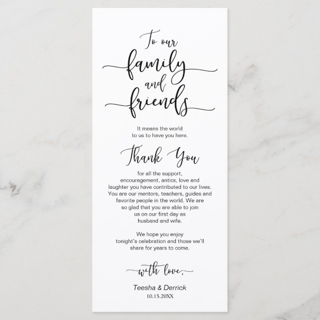 Wedding Place Setting Thank You, Black Font Card (Front)
