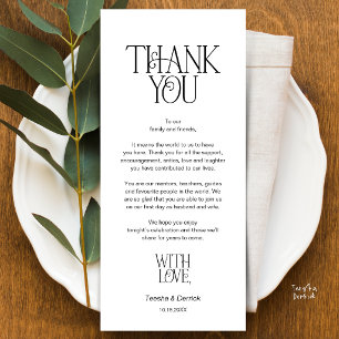 Wedding Place Setting Thank You Black White Card