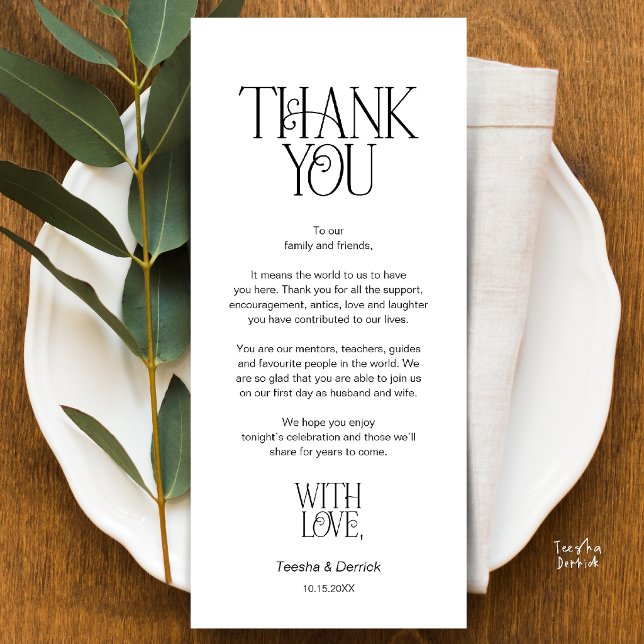 Wedding Place Setting Thank You Black White Card (Modern Minimalist Wedding Dinner Place Setting Thank You Black White Card)