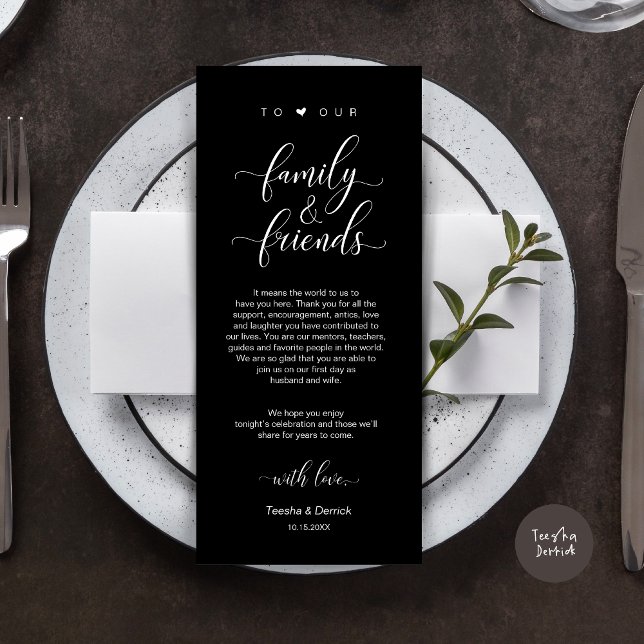 Wedding Place Setting Thank You Modern Classy Card (Modern Classy Wedding Dinner Place Setting Thank You Card, in Classy Black)