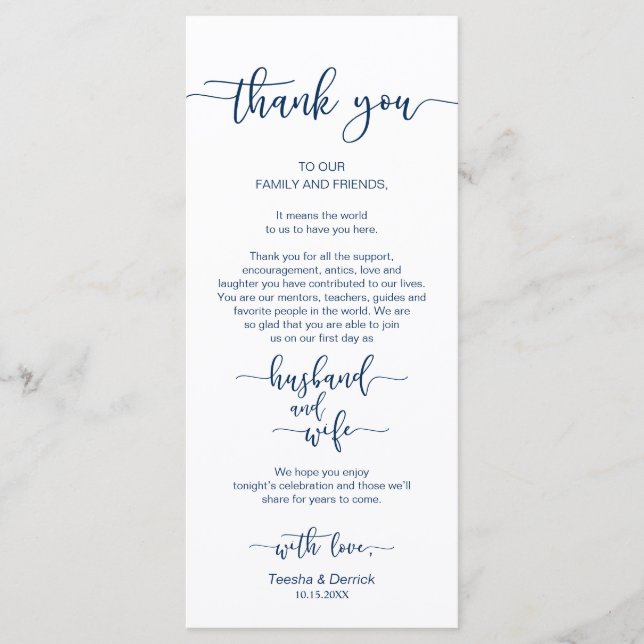 Wedding Place Setting Thank You, Navy Blue, Card (Front)