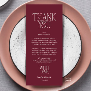 Wedding Place Setting Thank You Wine Red Card