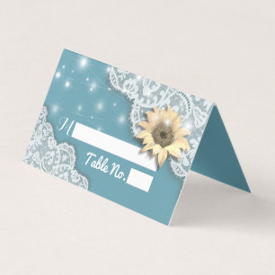 Wedding Place Table Number Lace Sunflowers Lights