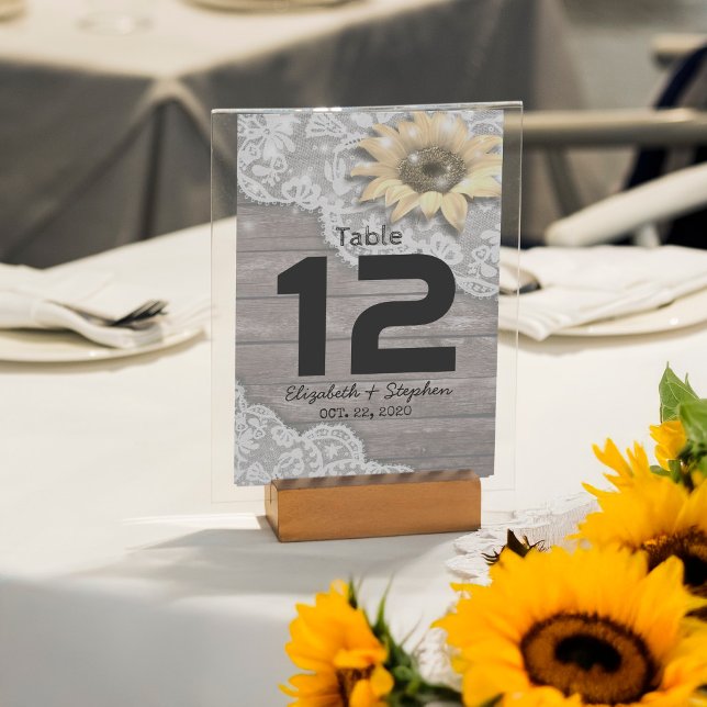 Wedding Place Table Numbers Lace Sunflower Wood (Creator Uploaded)