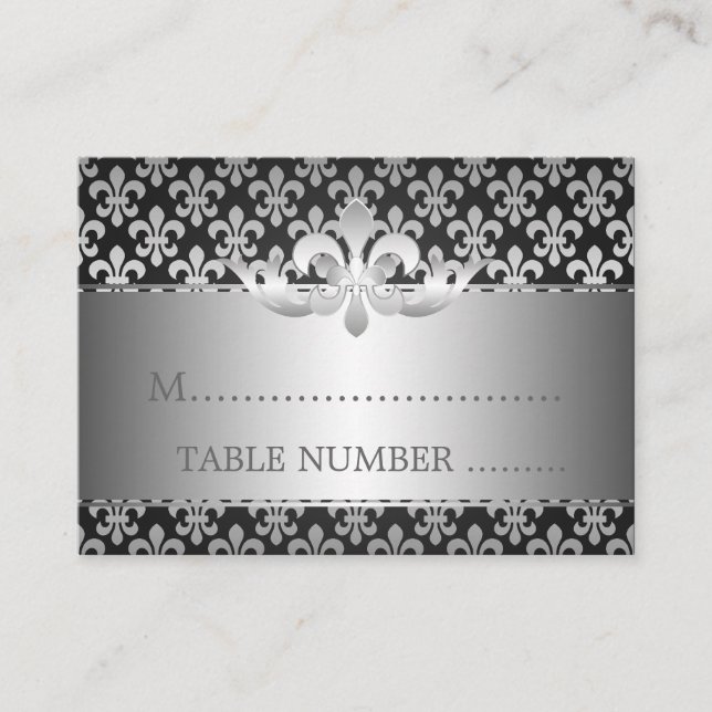 Wedding Placecards Fleur De Lis Black (Front)