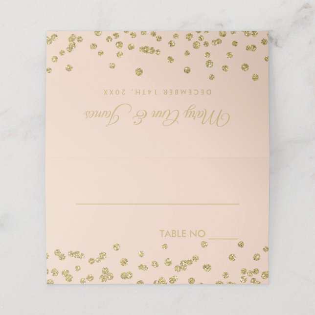 Wedding Placecards Gold Glitter Confetti Blush (Outside Unfolded)
