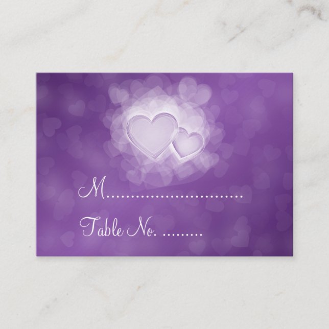 Wedding Placecards Modern Hearts Purple (Front)