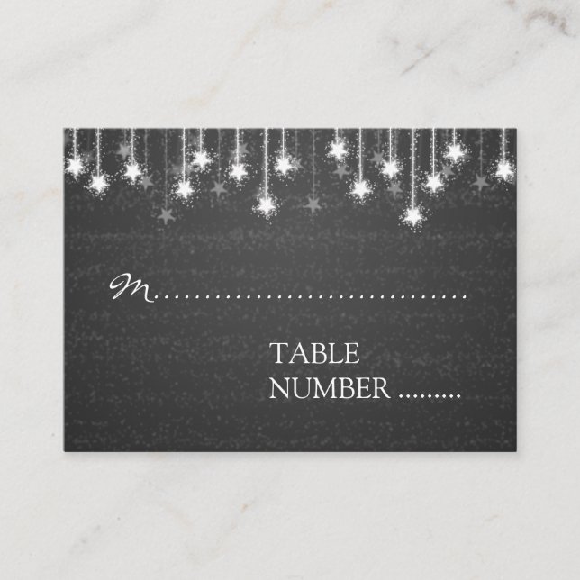 Wedding Placecards Shimmering Stars Black (Front)