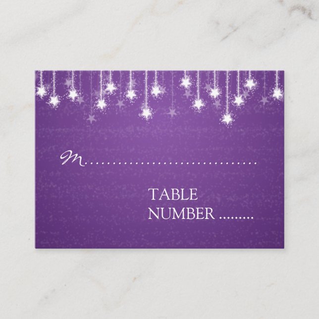 Wedding Placecards Shimmering Stars Purple (Front)