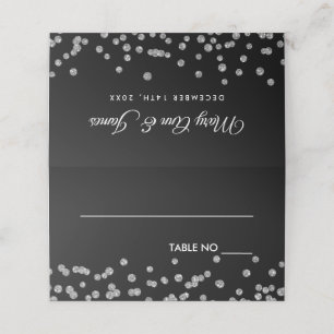 Wedding Placecards Silver Glitter Confetti Black