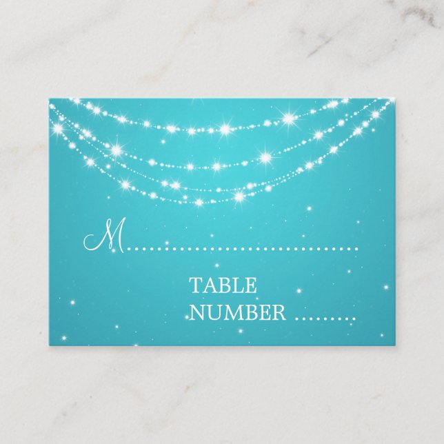 Wedding Placecards Sparkling Chain Blue (Front)