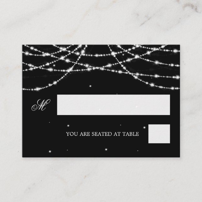 Wedding Placecards Sparkling String Black (Front)