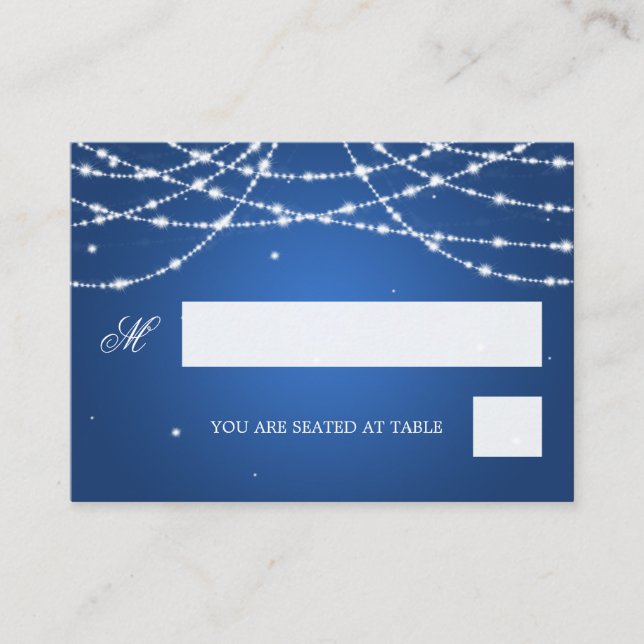 Wedding Placecards Sparkling String Blue (Front)