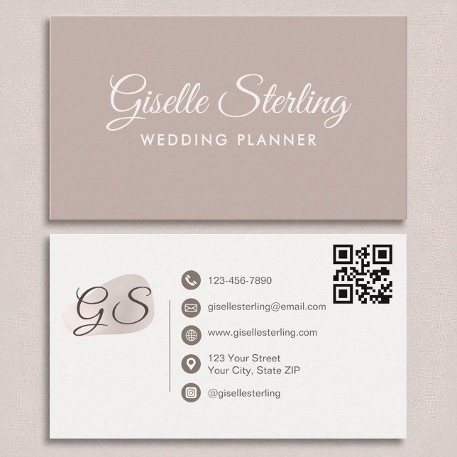 Wedding Planner Blush Mauve Modern Elegant QR Code Business Card (Creator Uploaded)