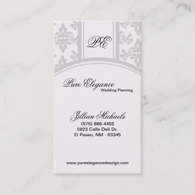 Wedding Planner Damask Filigree Business Card (Front)