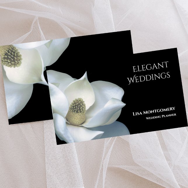 Wedding Planner Elegant Magnolia Black & White Business Card (Wedding Planner Elegant Magnolia Black & White Business)