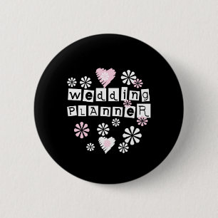 Wedding Planner Flowers White on Black 6 Cm Round Badge