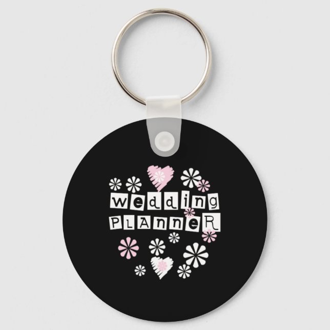 Wedding Planner Flowers White on Black Key Ring (Front)