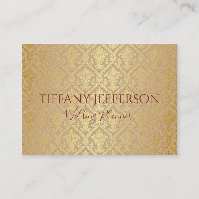 Wedding Planner Gold Damask Business Card (Front)