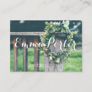 wedding planner green wreath business card