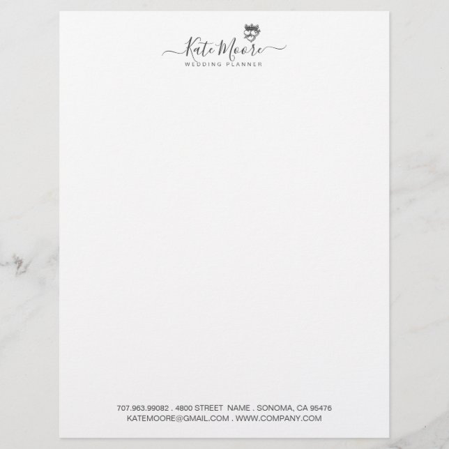 Wedding Planner Hearts Crown Script Signature Custom Letterhead (Front)