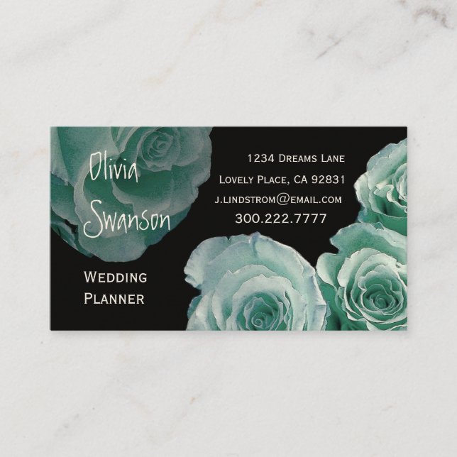 WEDDING PLANNER Mint Rose Business Card Template (Front)