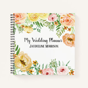 Wedding Planner Modern Watercolor Floral Roses Notebook