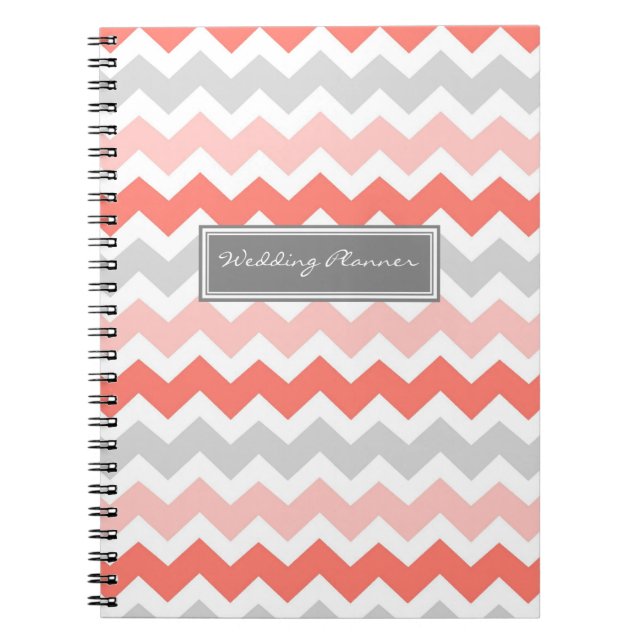 Wedding Planner Peach Grey Chevrons Notebook (Front)