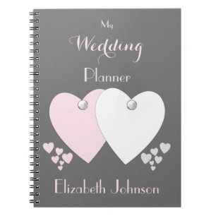 Wedding planner pink and grey with hearts and name notebook