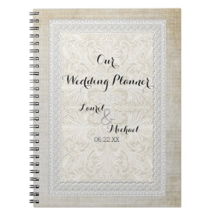 Wedding Planner Rustic Lace w Aged Vintage Linen Notebook