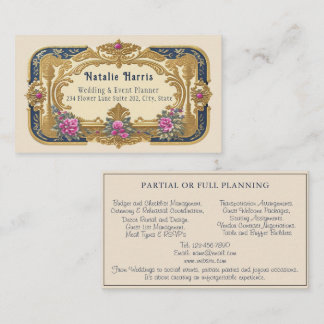 Wedding Planner Victorian Pink Roses Gold Business Card